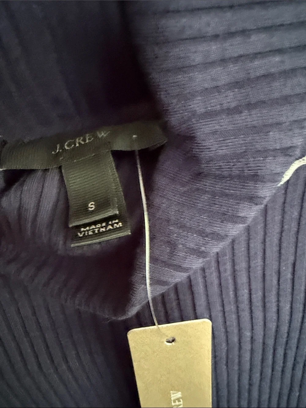 J. Crew Navy Ribbed Long-Sleeve Mock Neck Top with White Trim